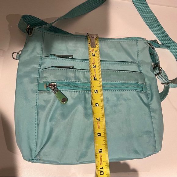Beside-U RFID Blocking Teal Green Medium Crossbody Bag Hand Sewn Nylon EUC - Picture 8 of 13